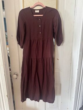 Conscious Clothing Tiered Midi Dress in Deep Plum